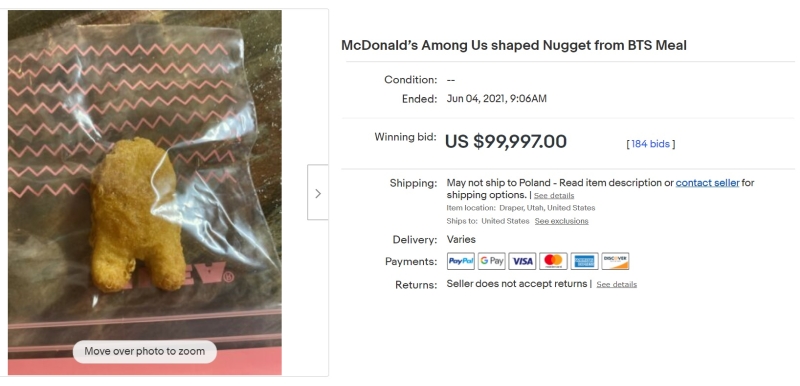 Nugget z McDonald'sa w kształcie postaci z Among Us sprzedany za 368 tysięcy zł