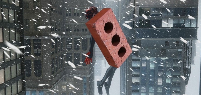 Spider-Man: Miles Morales z zabawnym bugiem. Bohater zostaje zamieniony w cegłę lub lodówkę