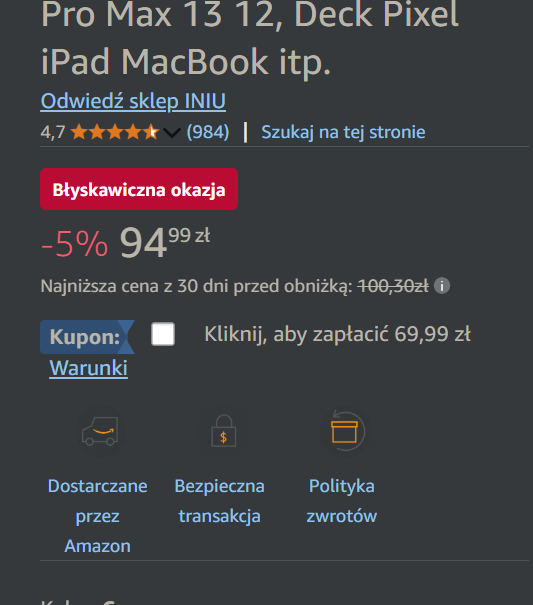 Promocja na ładowarkę INIU o mocy 100W - za 69,99 zł zamiast 100 zł