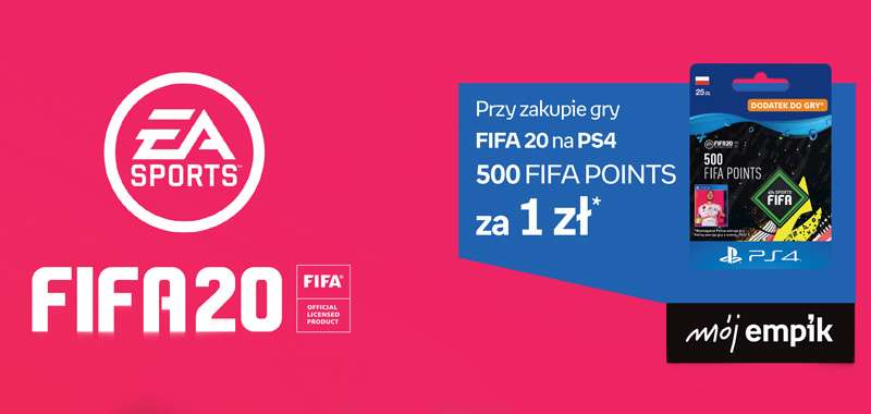 Kup FIFA 20 na PS4 z kartą Mój Empik, a 500 FIFA Points zgarniesz za 1 zł. Oferta ważna tylko w piątek