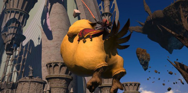 Otyły latający Chocobo na zrzutach z Final Fantasy XIV: A Realm Reborn: Heavensward