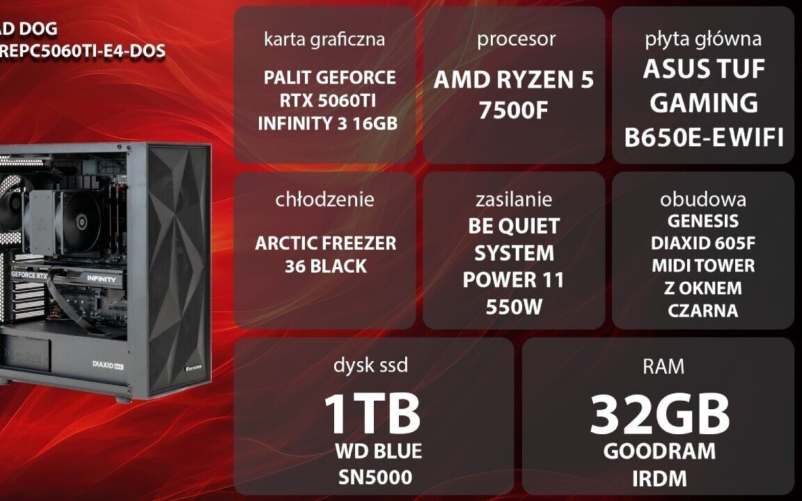 Komputer z RTX 5060 Ti 16 GB RAM , 32 GB RAM 6000 MHz za jedyne 5699 zł