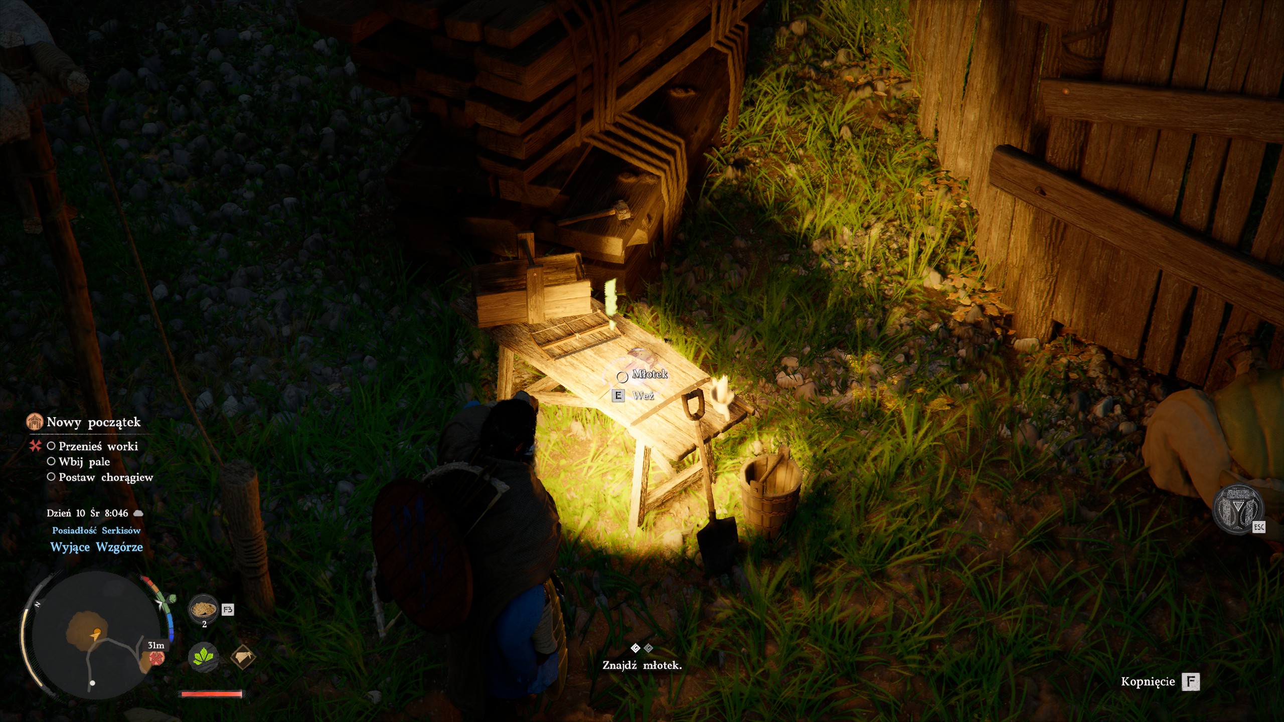 Crimson Desert - Nowy początek: kamień, wóz, paliki, młotek, chorągiew