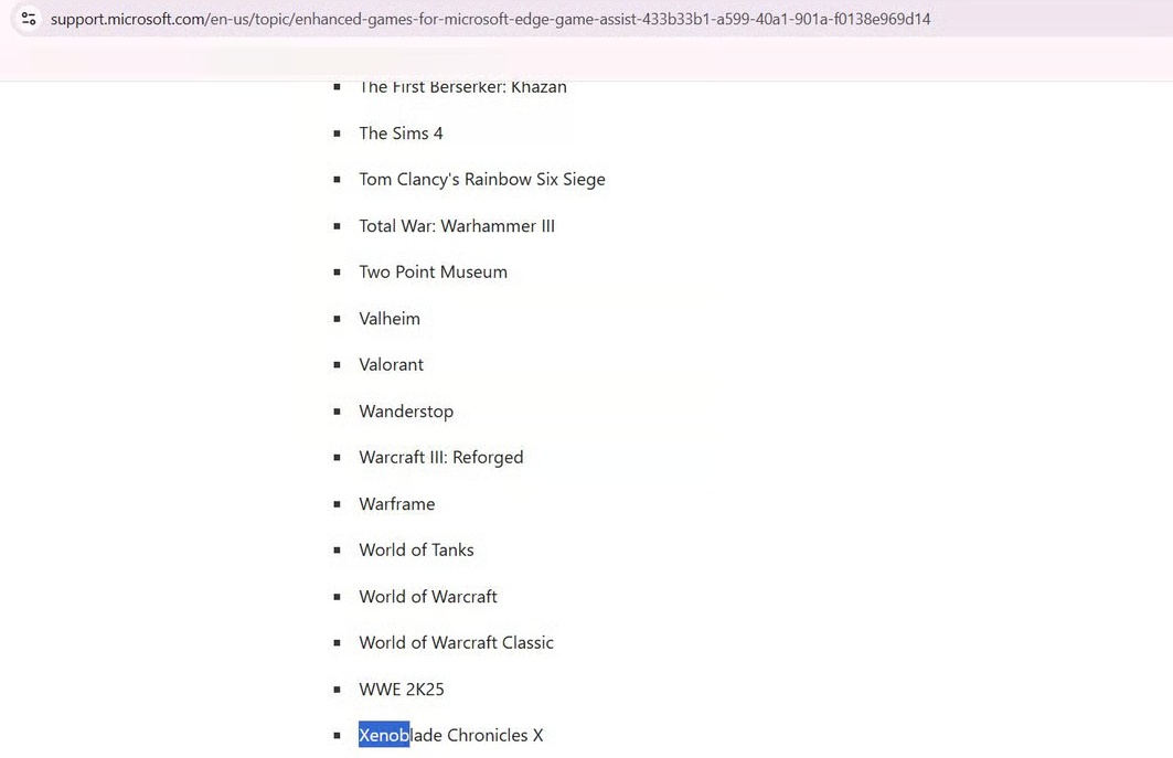 Xenoblade Chronicles X, Microsoft Edge Game Assist