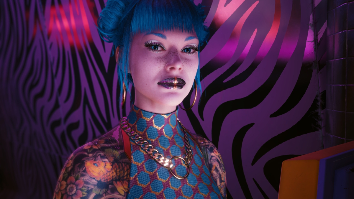 Cyberpunk 2077 i piękna pani w kolorach