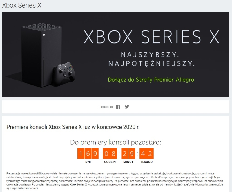 Xbox Series X bez daty premiery. Xbox Polska reaguje na odliczanie Allegro [Aktualizacja #1]