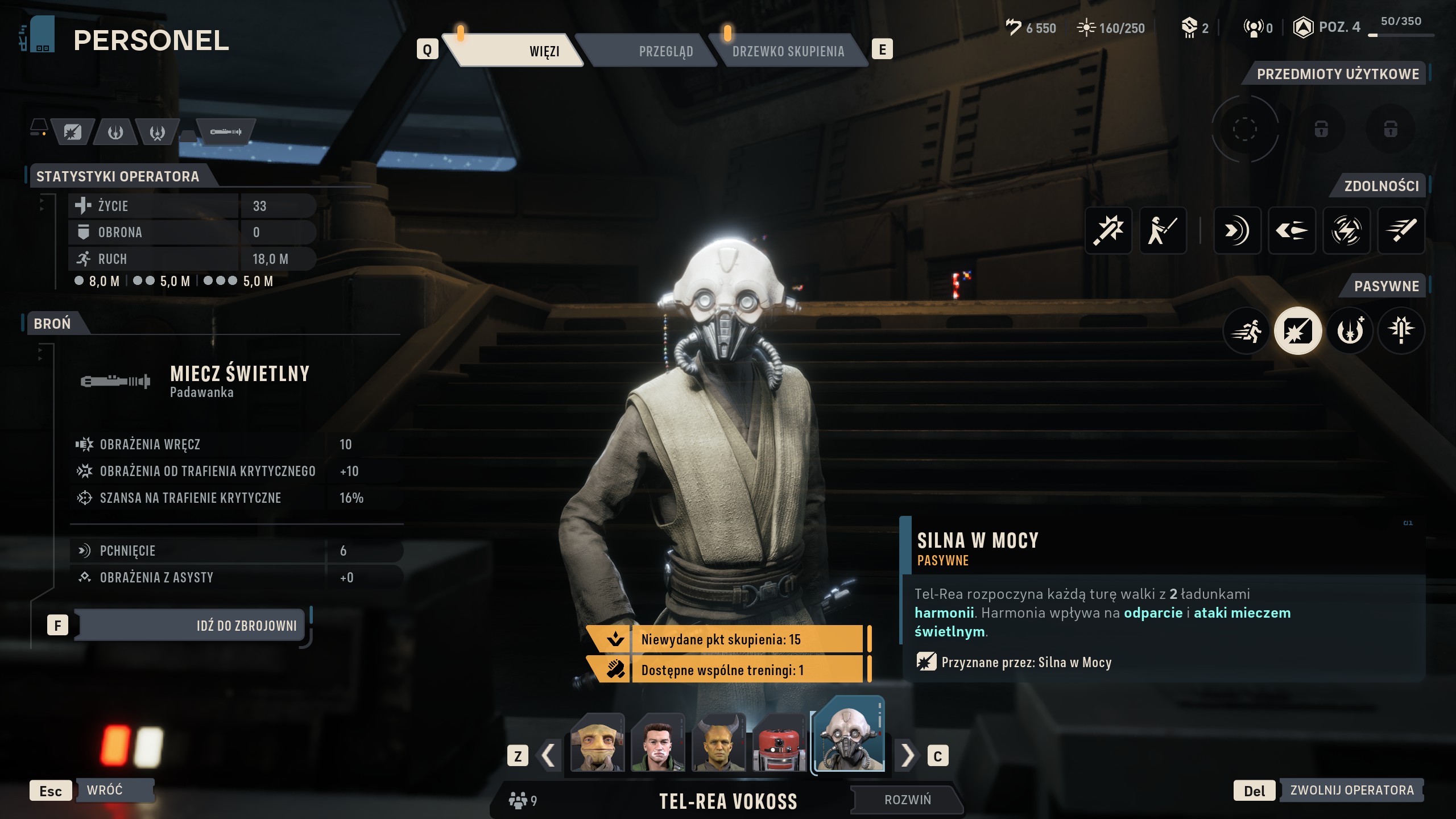 Star Wars Zero Company - Tel-Rea, Jedi: unikalny talent, efekt pasywny, najlepsze zdolności i umiejętności