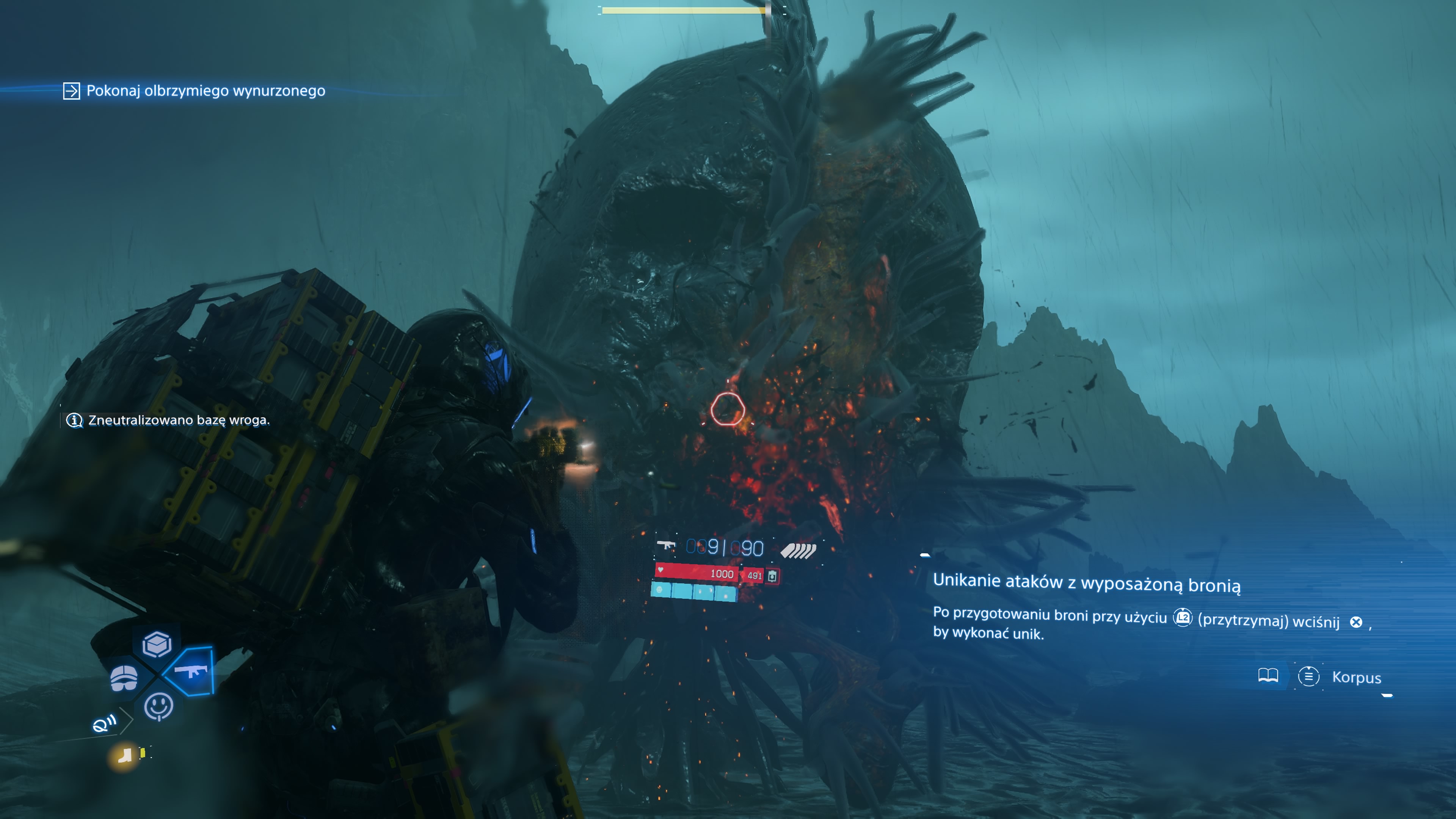 Death Stranding 2 - Zlecenie 6: Pierwszy boss, olbrzymi wynurzony: karabiny WZ, pojedynek, uniki