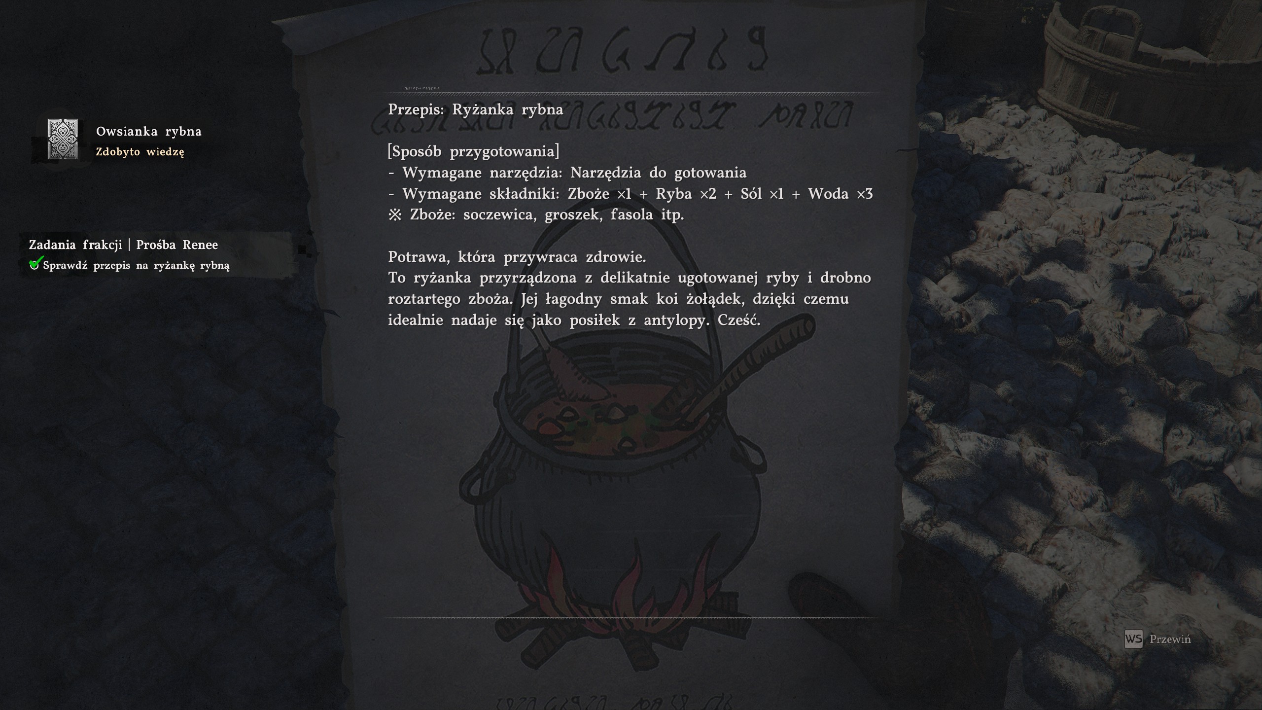 Crimson Desert - Prośba Reene: ryby, ryżanka rybna, owsianka, gotowanie