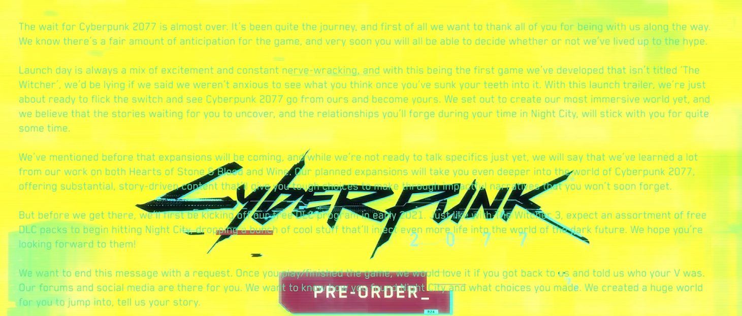 Cyberpunk 2077 otrzyma „program darmowych DLC”. Zwiastun zawiera ukrytą wiadomość