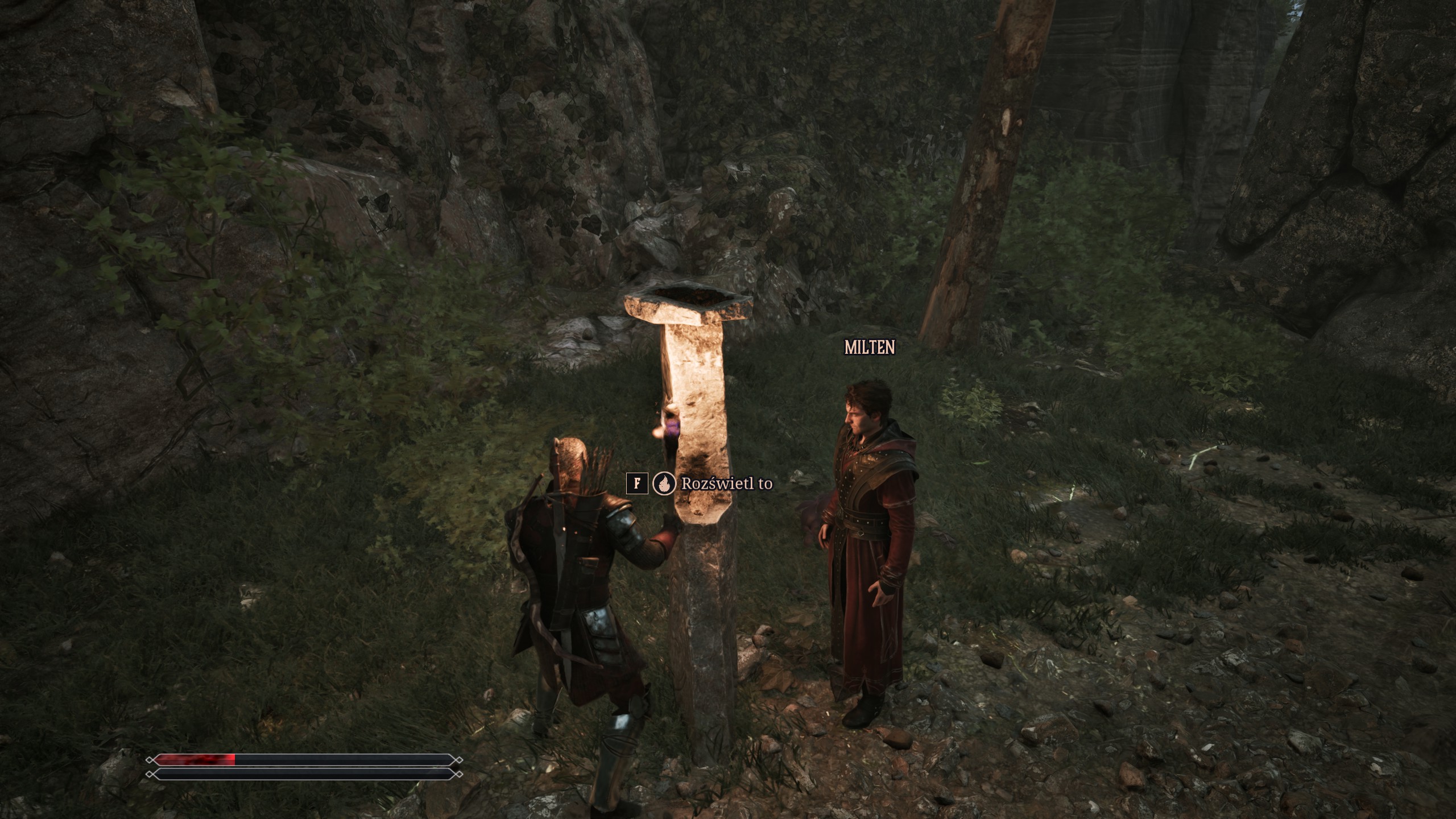 Gothic 1 Remake - Kamień ogniskujący pod kamiennym kręgiem: krypta, szkielety, płaskorzeźby