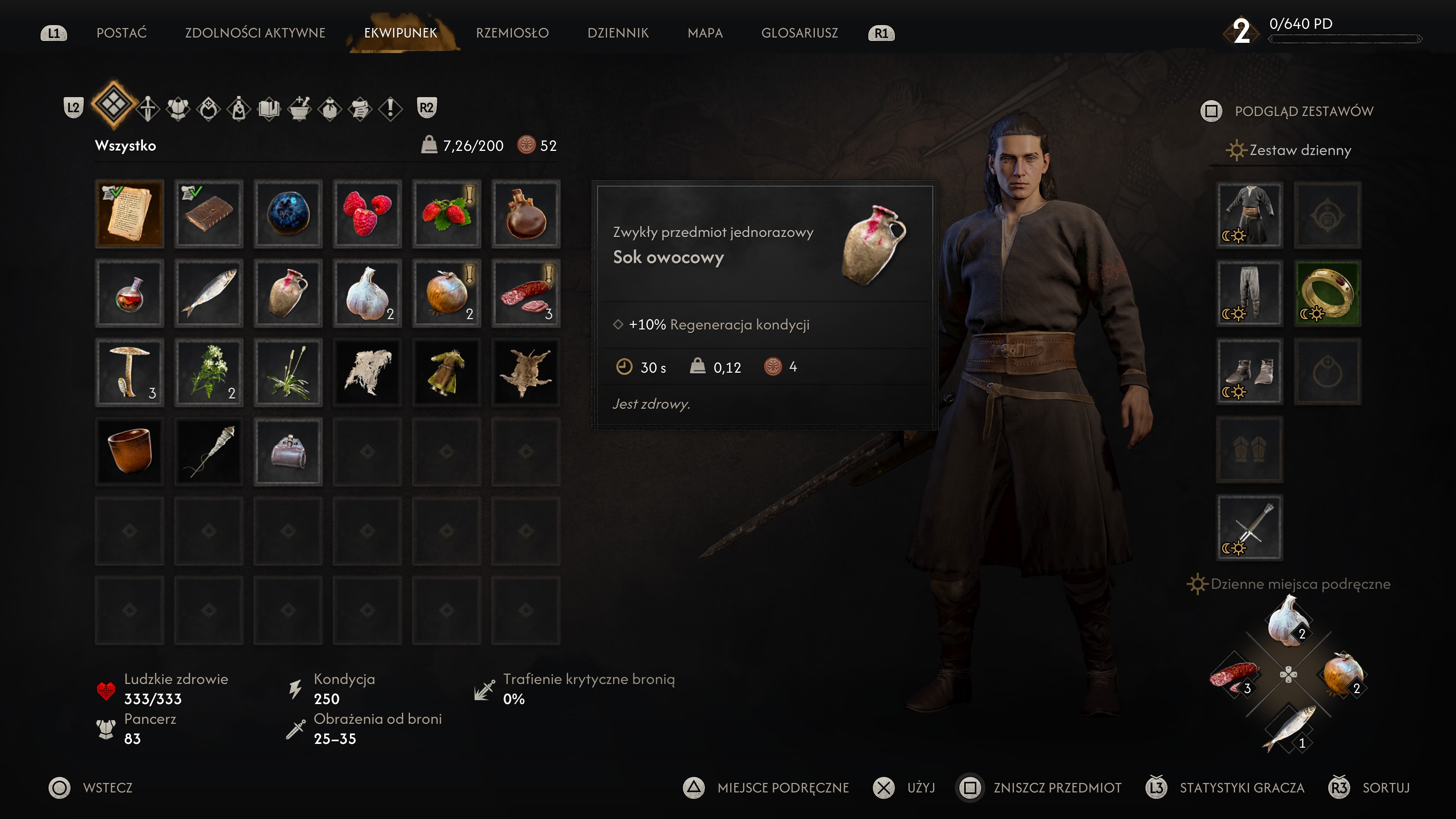 The Blood of Dawnwalker - Ekwipunek, maksymalny udźwig, miejsca podręczne szybkiego wyboru