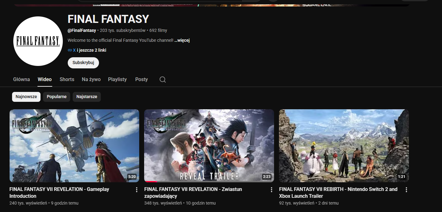 Final Fantasy VII Revelations - polski tytuł na kanale Youtube