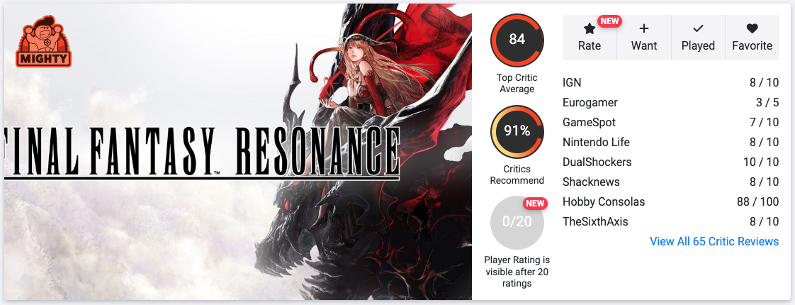 Final Fantasy Resonance oceny