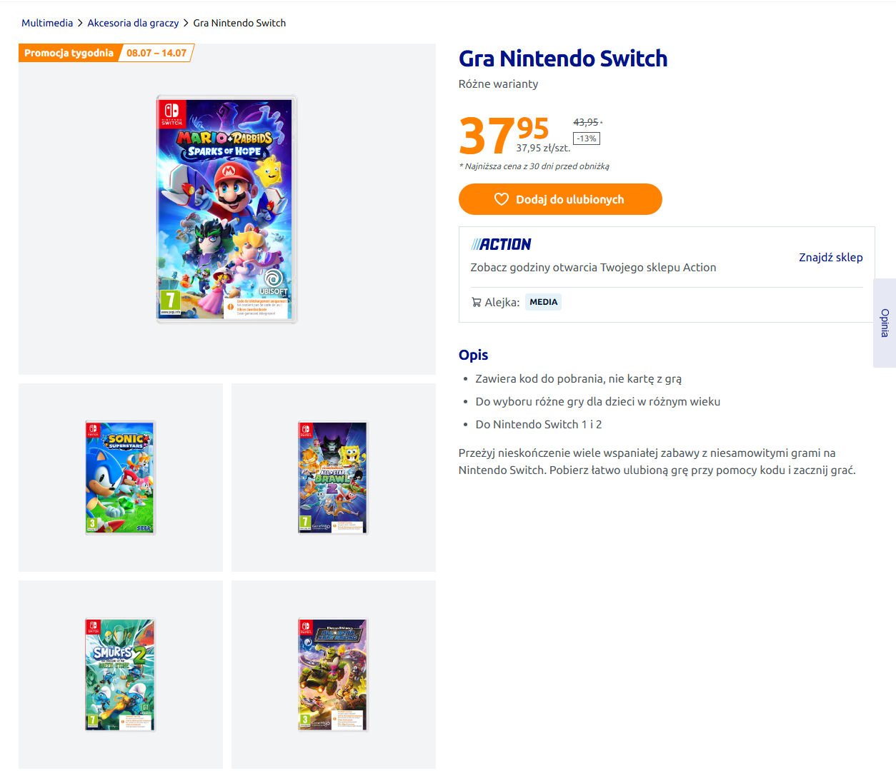 Leć do Action i kup ŚWIETNE gry na Nintendo Switch 1/2 od 37 zł. Aż 8 tytułów do wyboru