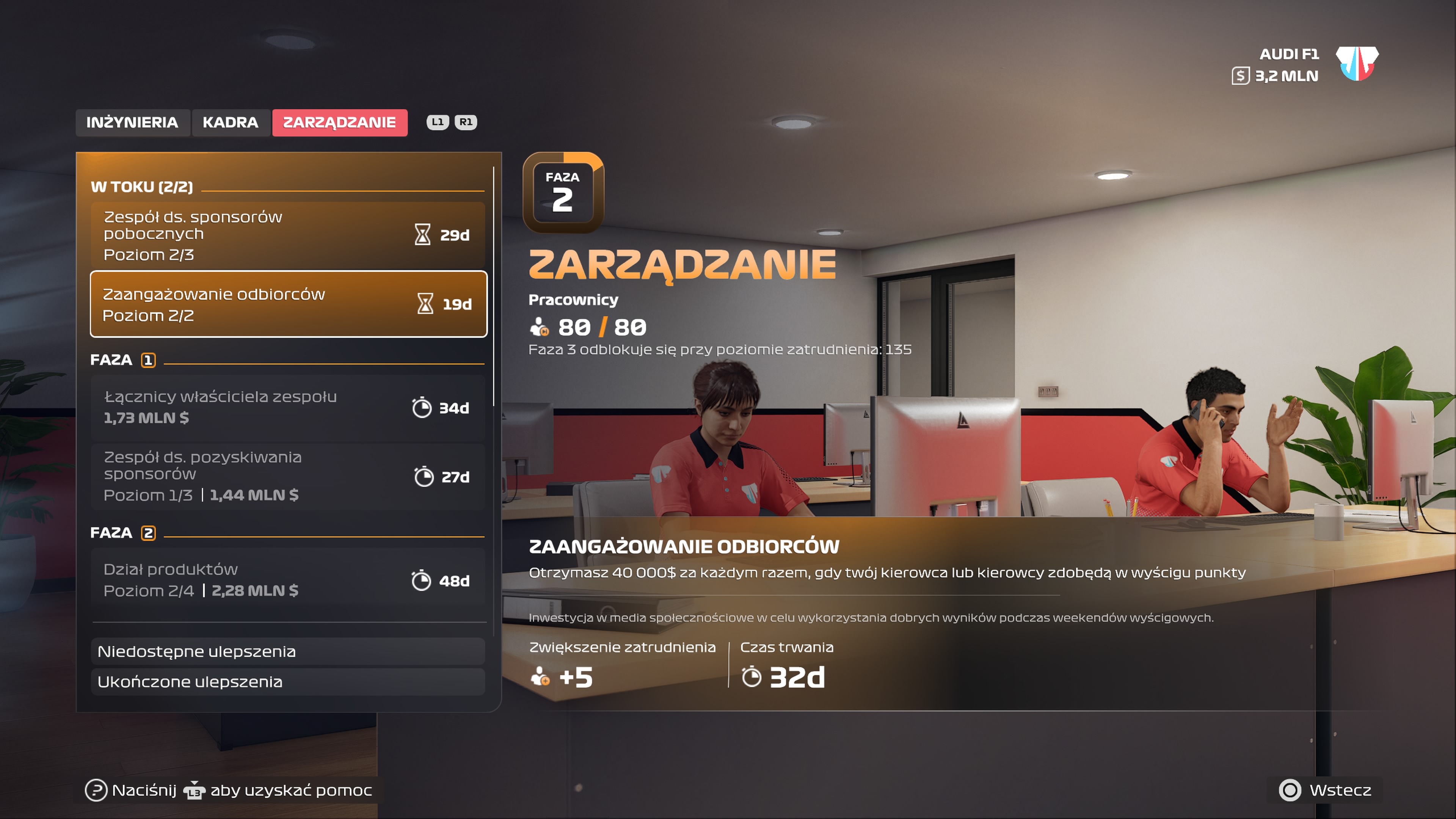 F1 25 - Sekcje w MyTeam: Inżynieria, Kadry, Zarządzanie: za co odpowiadają?