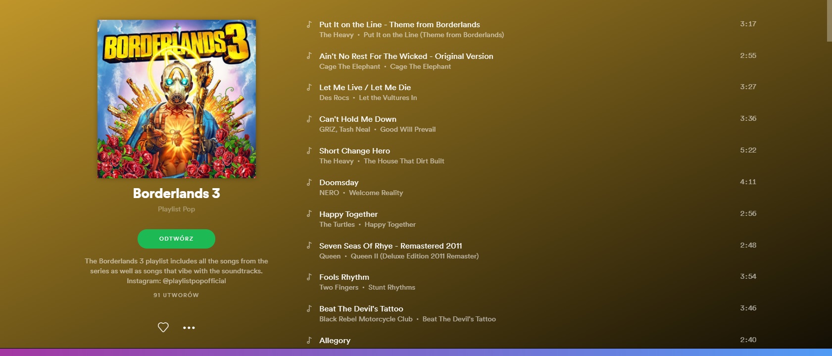 Soundtracki z serii Borderlands powrócą na Spotify
