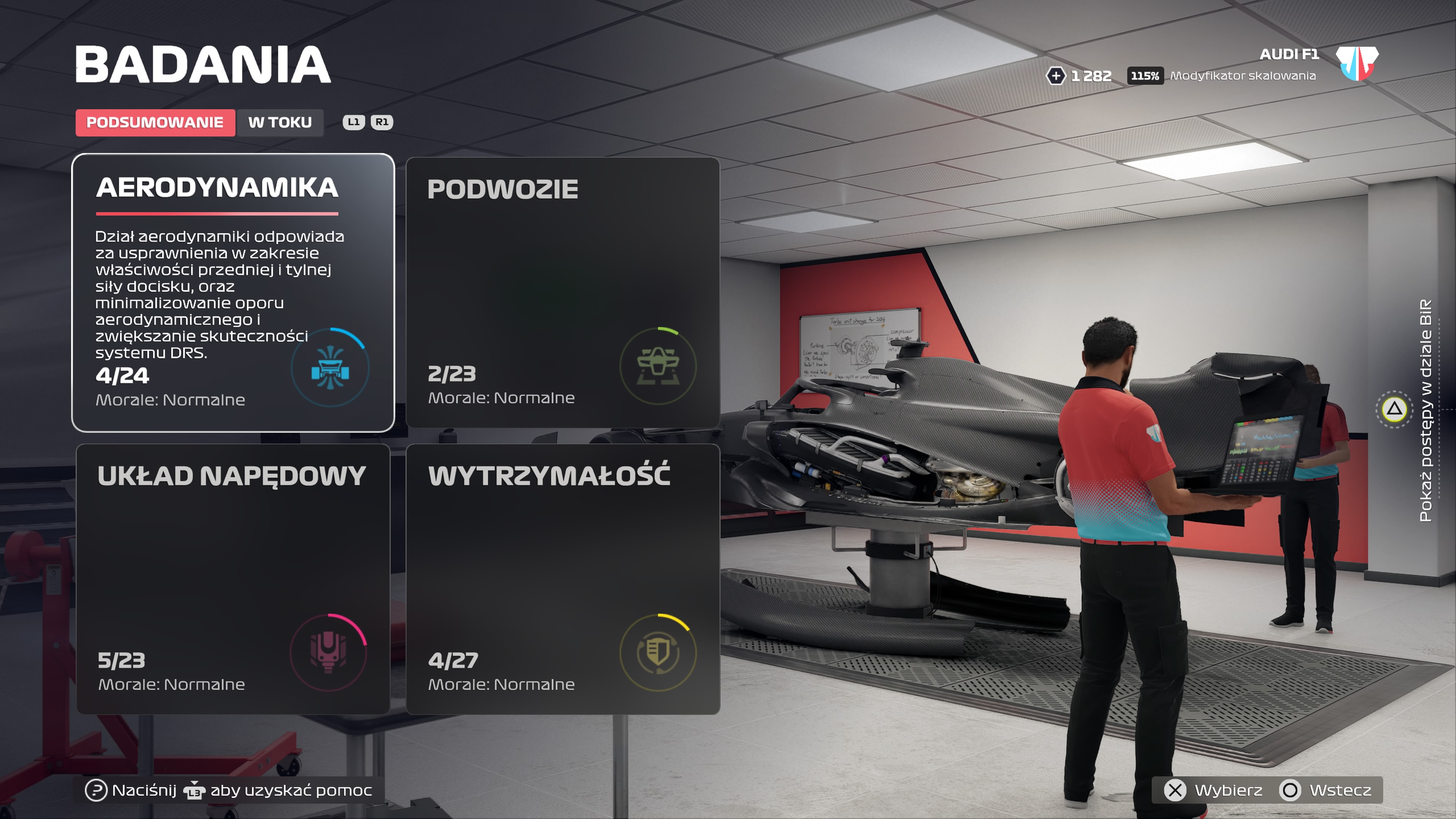 F1 25 - Badania, komponenty i rozwój bolidu w MyTeam: ulepszenia, produkcja, zarządzanie częściami