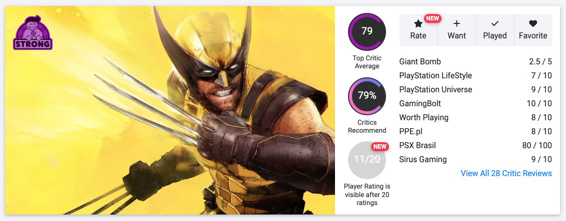 Marvel's Wolverine Opencritic