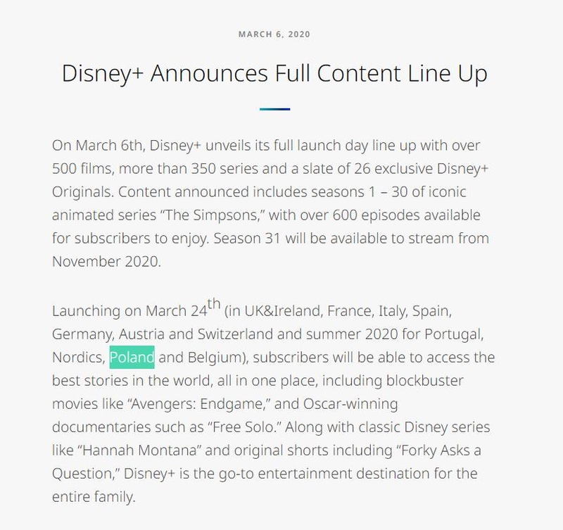 Disney+ w Polsce jeszcze w tym roku? Disney zaktualizował wiadomość