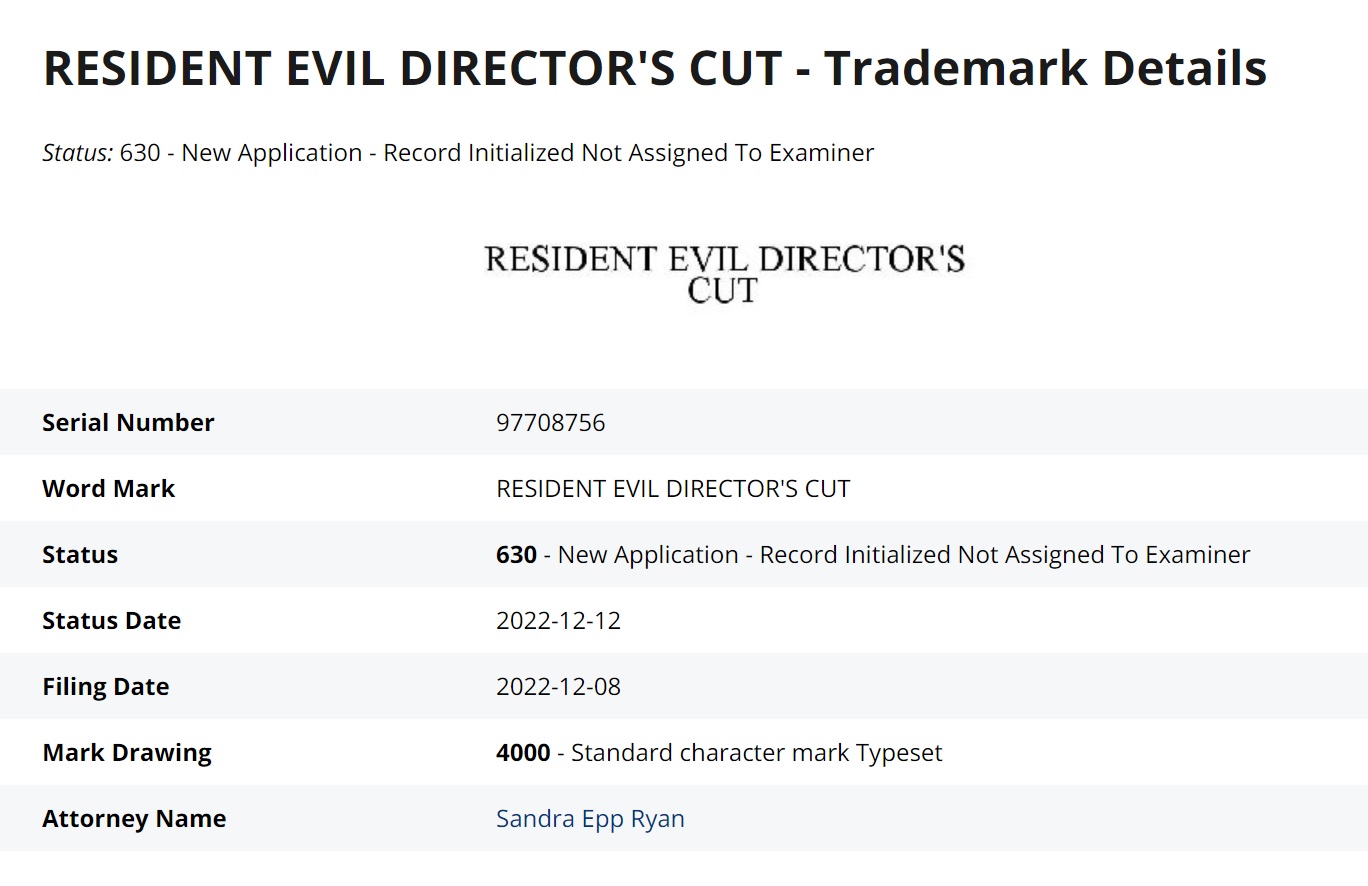 Resident Evil Director's Cut Trademark