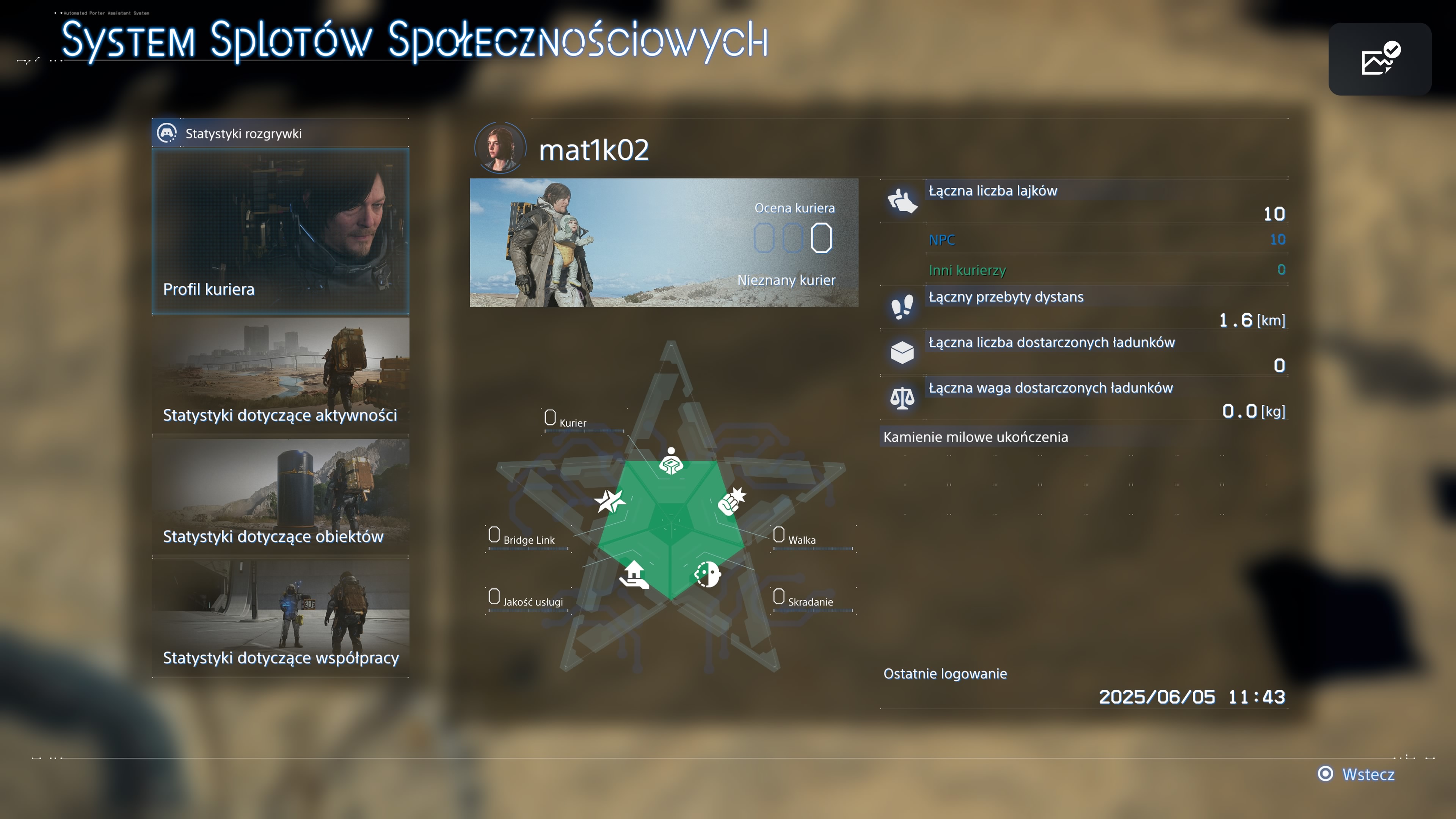 Death Stranding 2 - System splotów społecznościowych (SSS), lajki, profil, statystyki, sploty i więzi