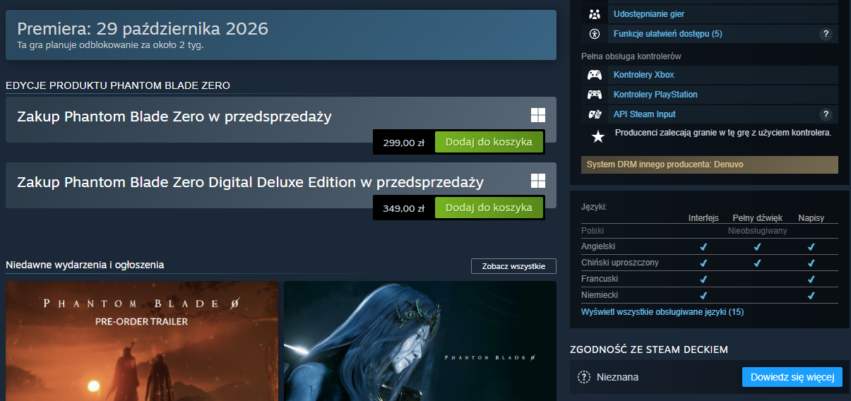 Phantom Blade Zero będzie dla wielu graczy GOTY 2026. Ale na pewno nie dla Polaków