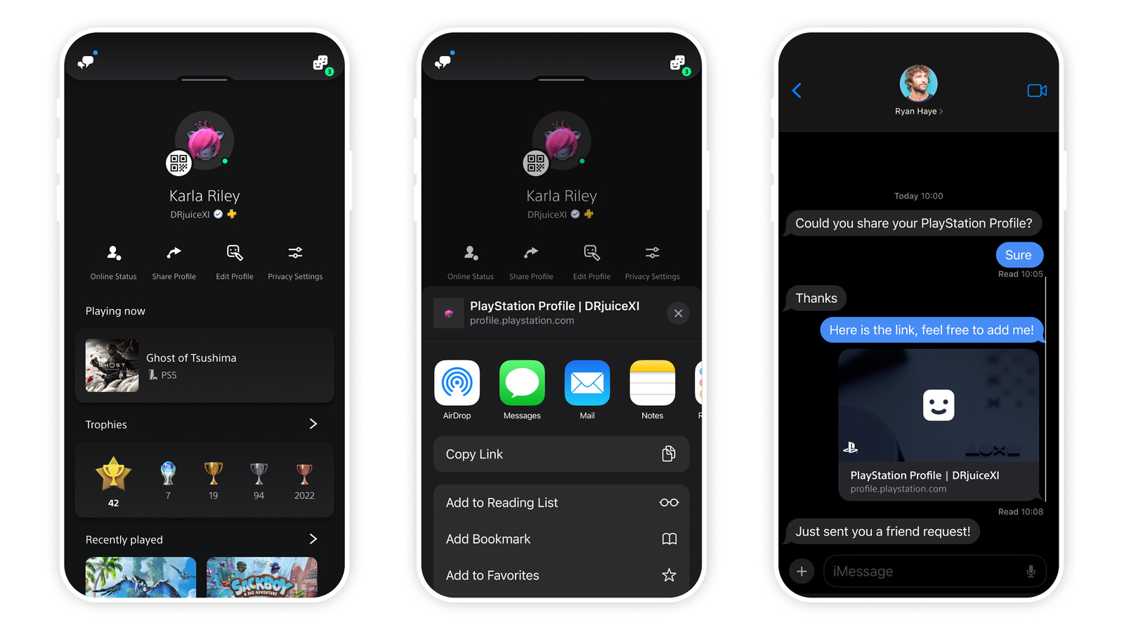 PlayStation App - udostępnianie profilu