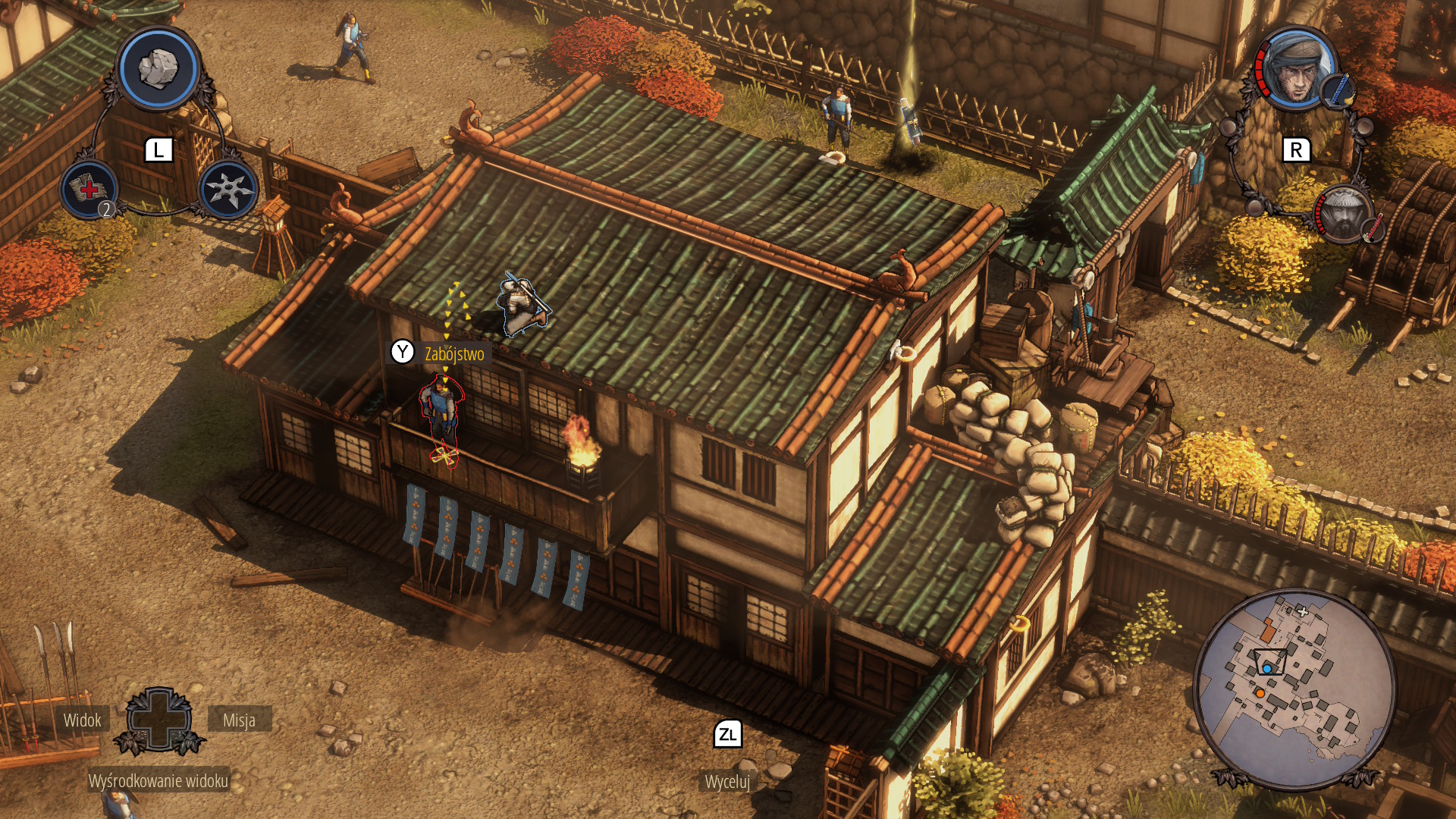 Shadow Tactics: Blades of the Shogun - recenzja Switch 2 - walka z dachu