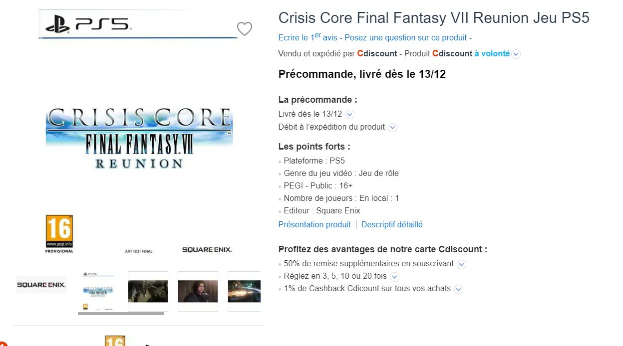 Crisis Core: Final Fantasy VII Reunion data premiery leak