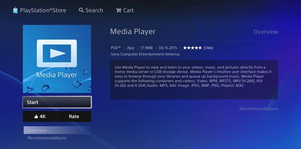 PS4 Media Player z aktualizacją dodającą obsługę nowych formatów