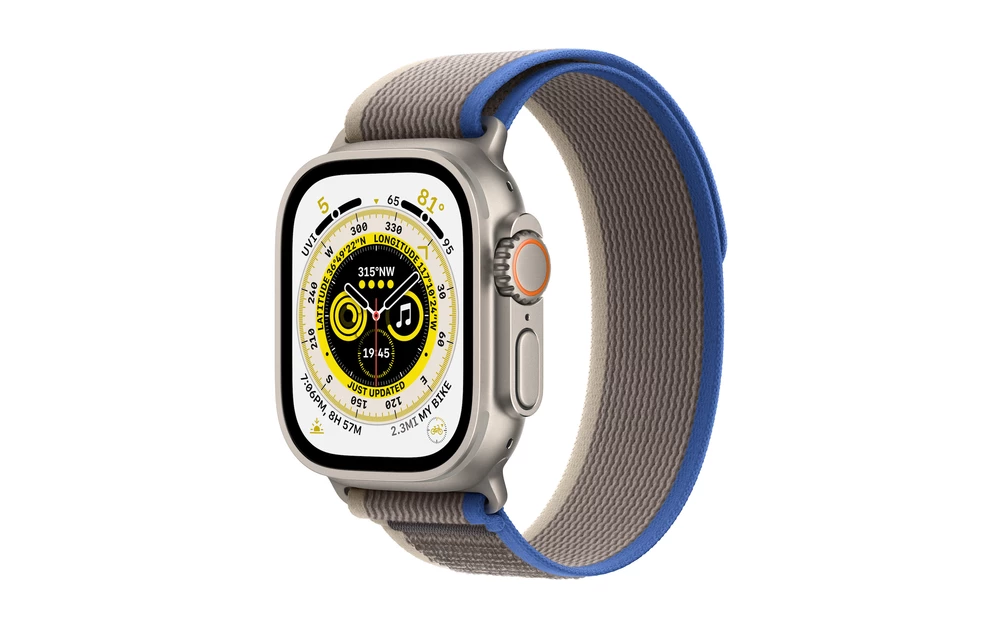 APPLE Watch Ultra GPS + Cellular 49mm koperta tytanowa + opaska Trail rozmiar S/M (niebieski/szary)