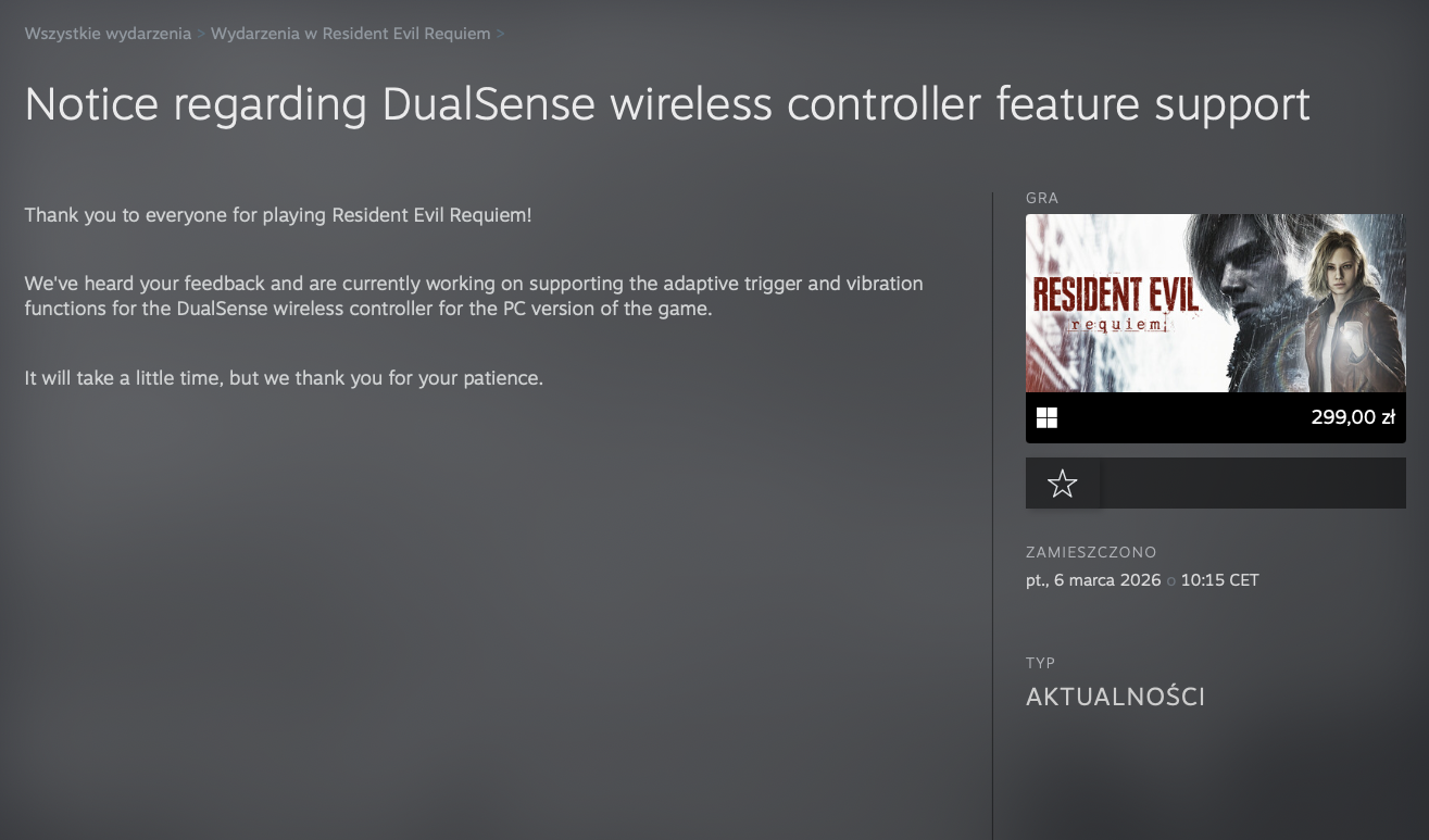 Resident Evil Requiem / Steam / Dualsense
