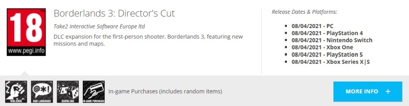 Borderlands 3: Director's Cut trafi na Nintendo Switcha? PEGI mogło zdradzić plany