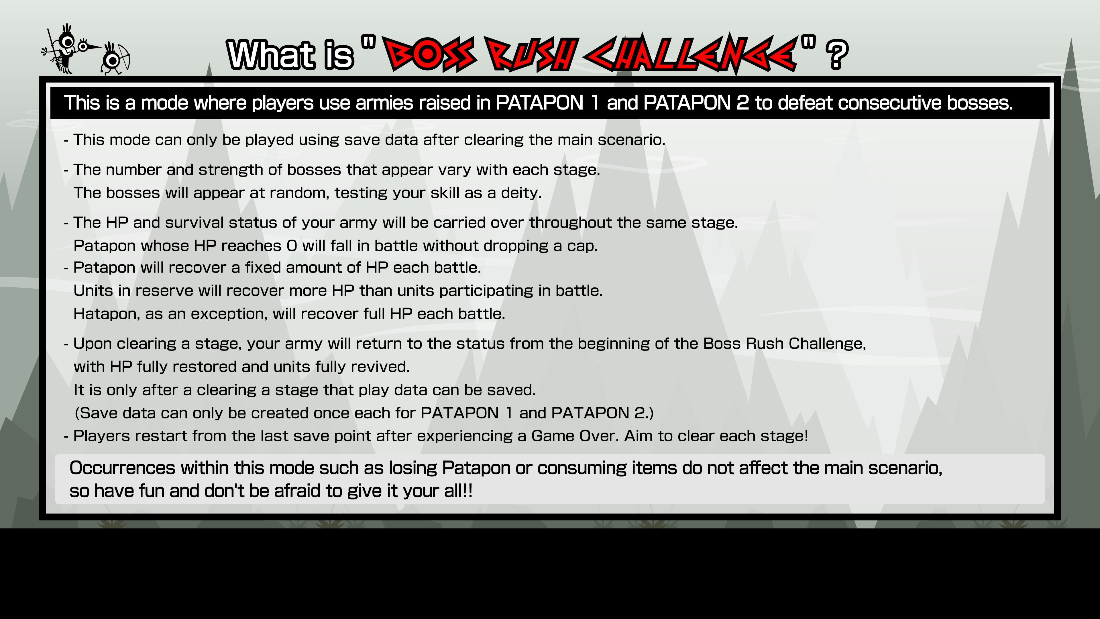 Patapon 1+2 Replay Boss Rush Challenge rules