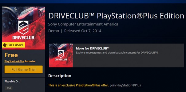 Sony po cichu wypuszcza Driveclub PS+ Edition?