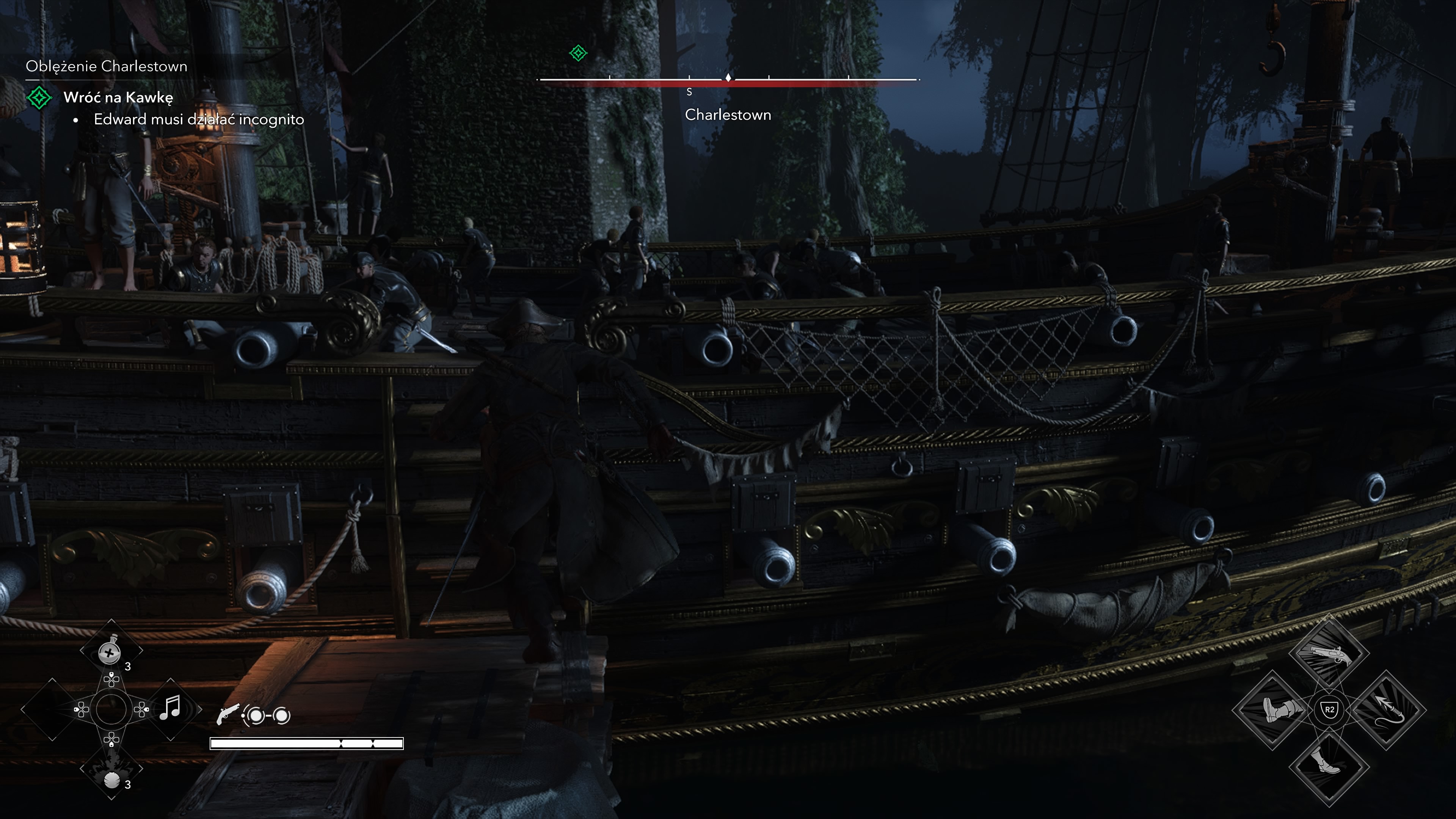 Assassin's Creed Black Flag Resynced - Oblężenie Charlestown: kanonierka, posterunek, Ryder, kapitan