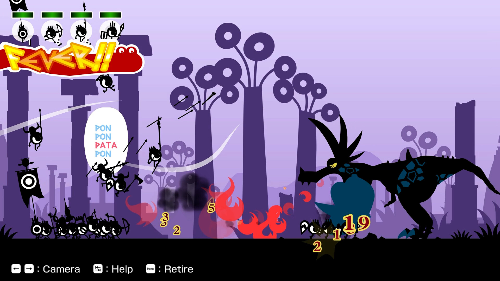 Patapon 1+2 Replay - recenzja gry - starcie z dinozaurem