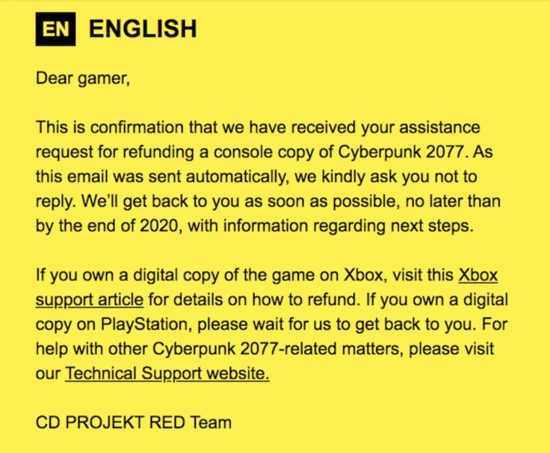 Cyberpunk 2077 bez szybkiego i łatwego zwrotu na PS4 i PS5. CD Projekt RED zaleca czekać