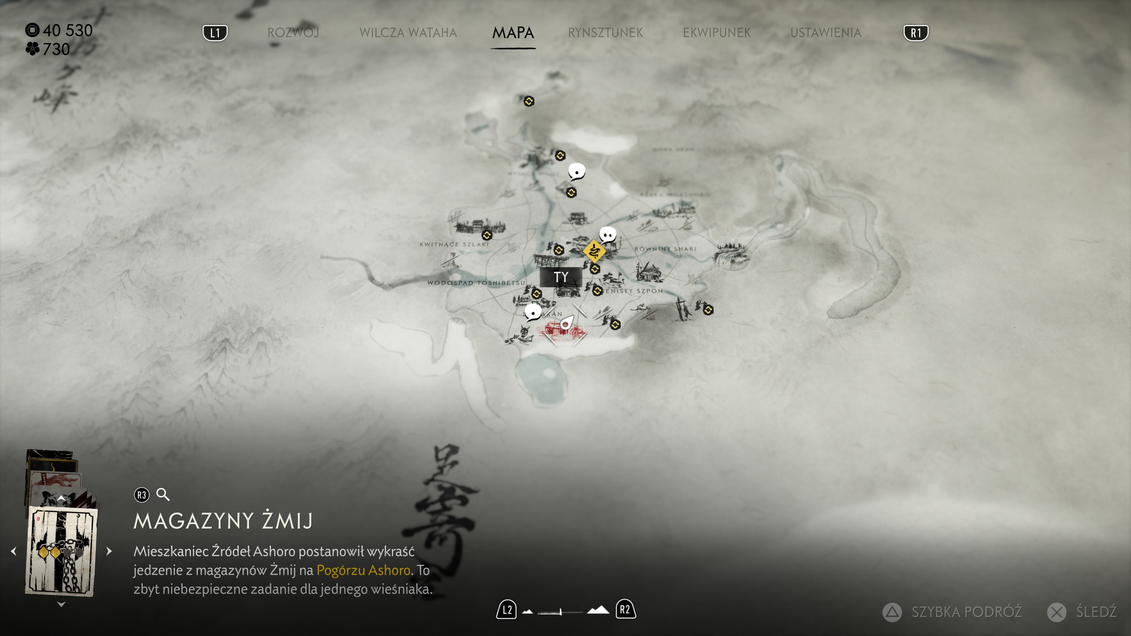 Ghost of Yotei Echoes of Sekigahara: Pogórze Ashoro, Magazyny Żmij, jedzenie