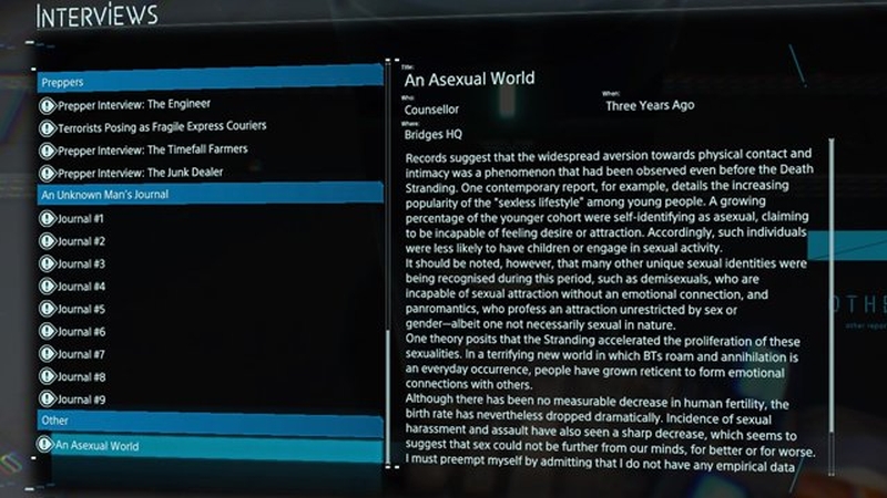 Death Stranding krytykowane za nazwanie aseksualności popularnym „bezseksualnym stylem życia”