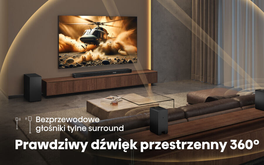 Bardzo mocny soundbar Hisense z 600W i kanałami 5.1.4, bezprzewodowy, z rabatem 401 zł