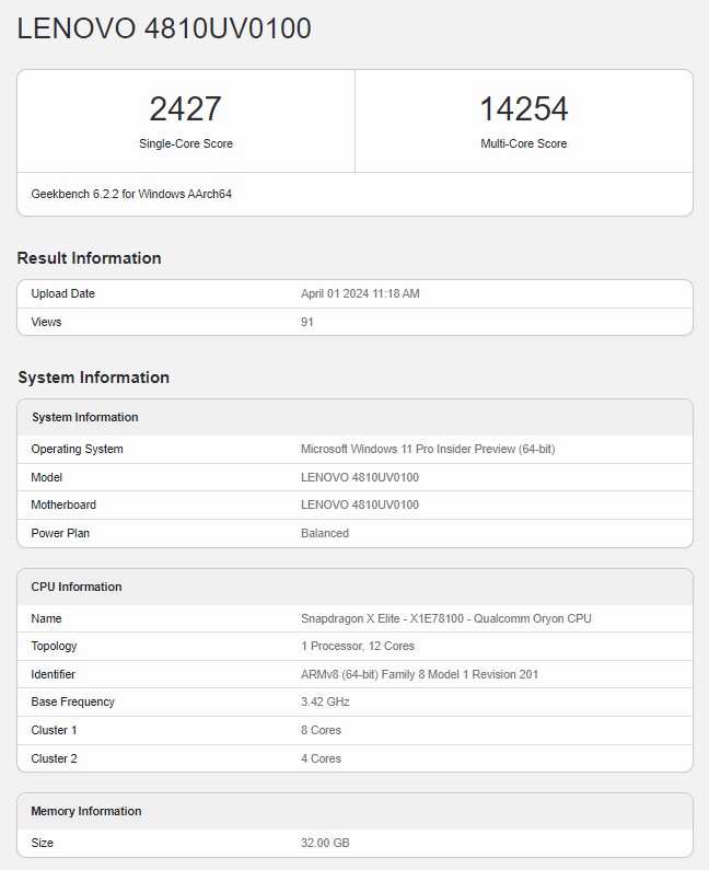Lenovo Laptop i Snapdragon X Elite