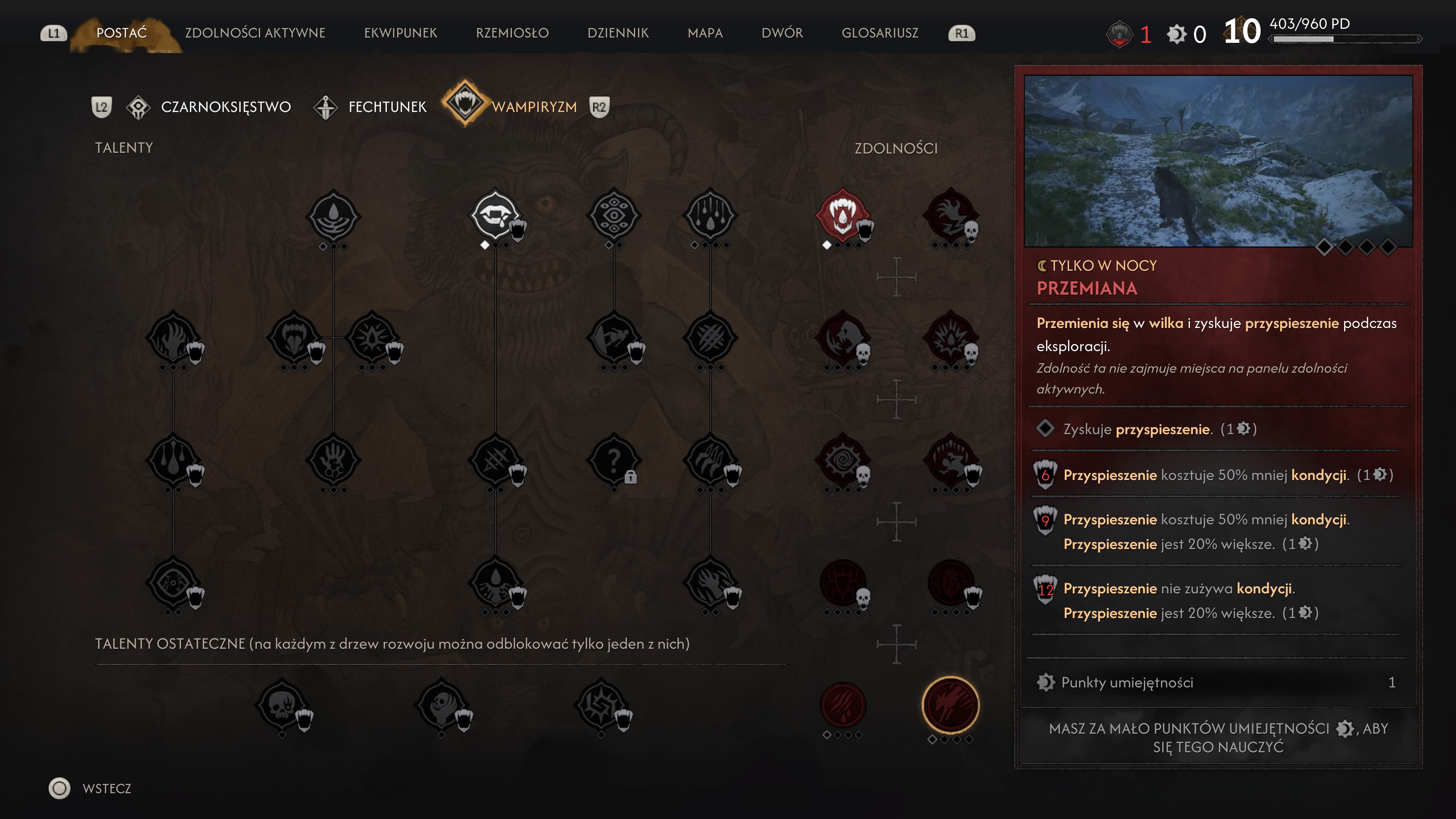 The Blood of Dawnwalker - Najlepsze umiejętności z czarnoksięstwo, fechtunek i wampiryzm na start