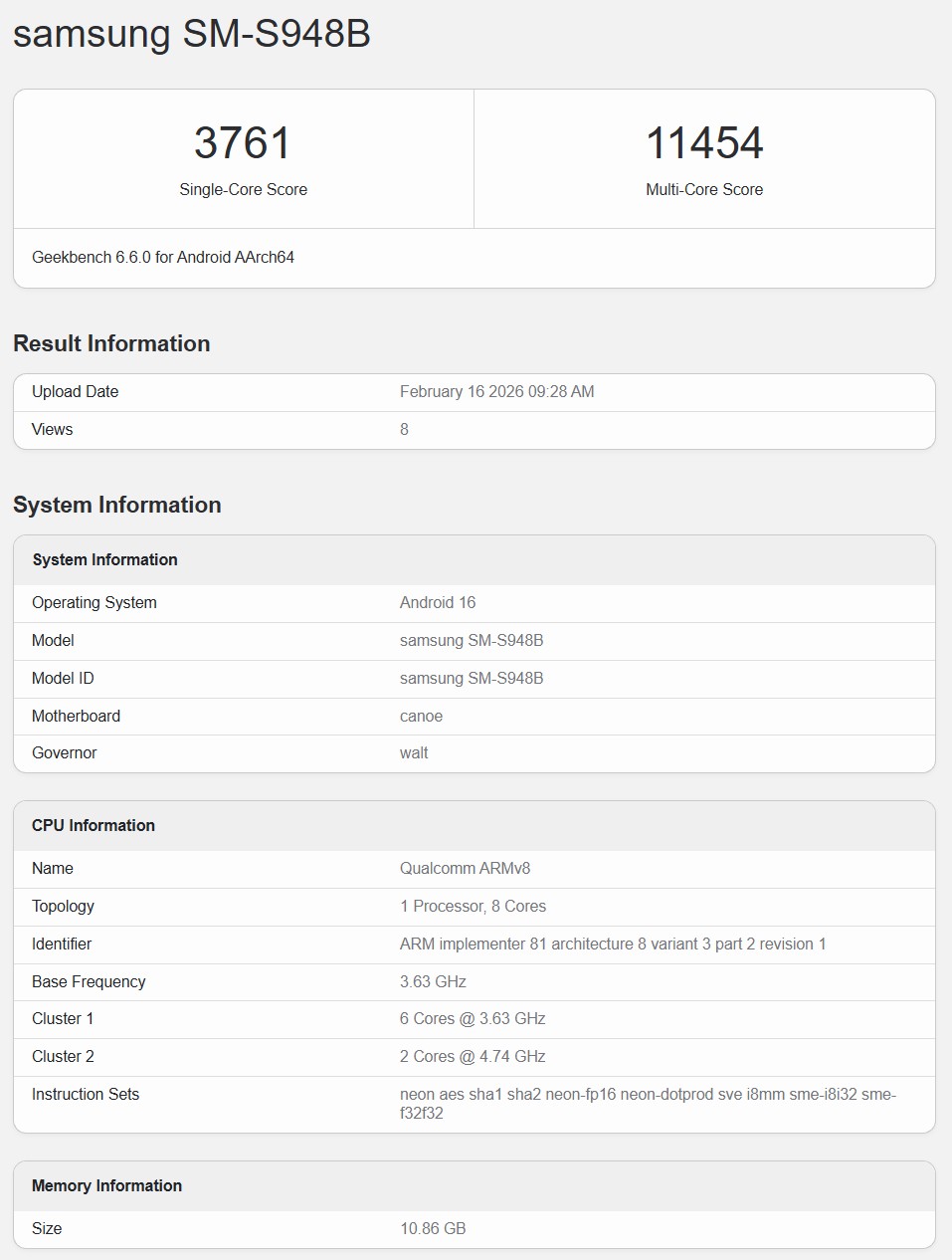 Galaxy S26 Geekbench
