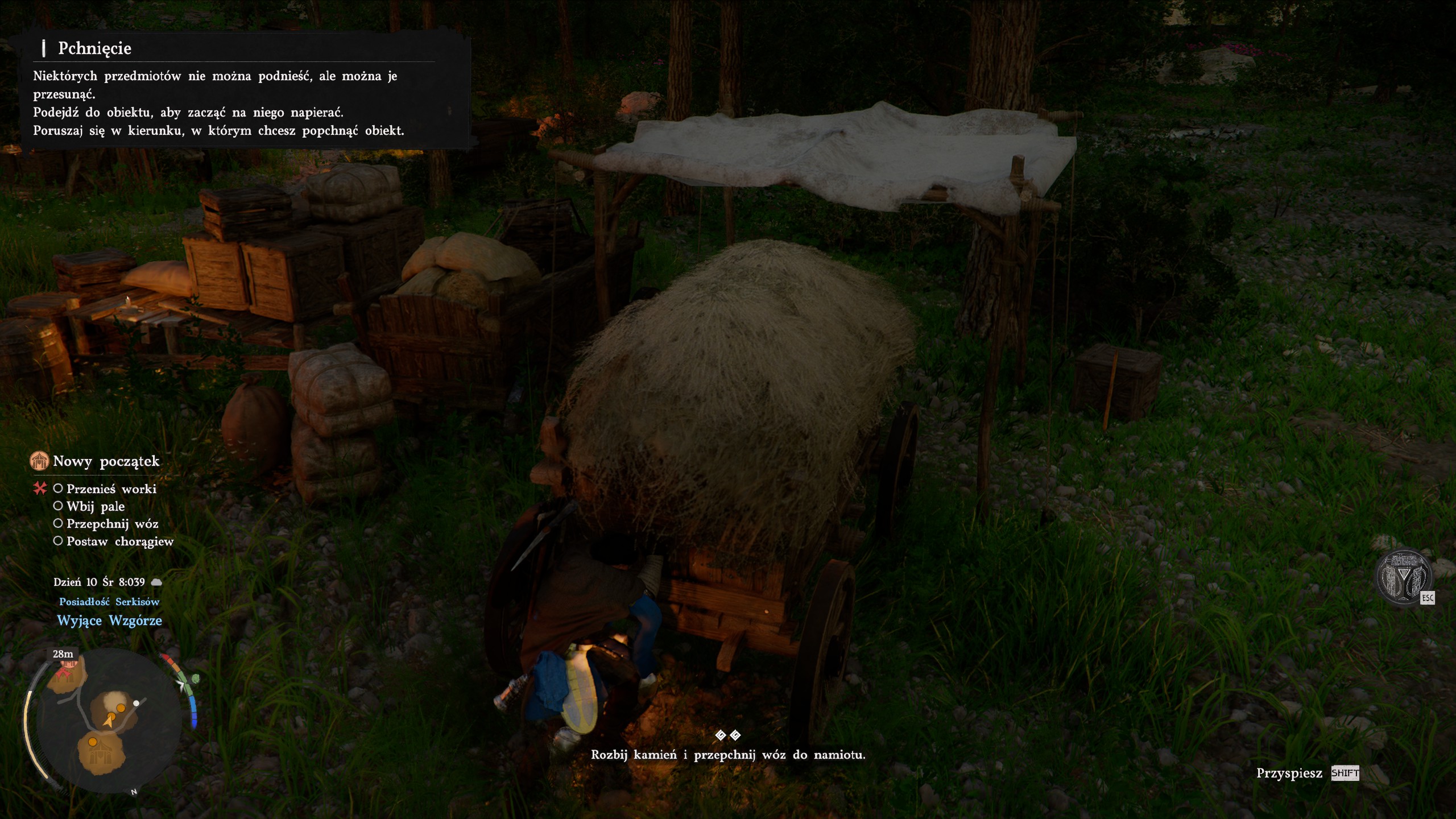 Crimson Desert - Nowy początek: kamień, wóz, pale, chorągiew