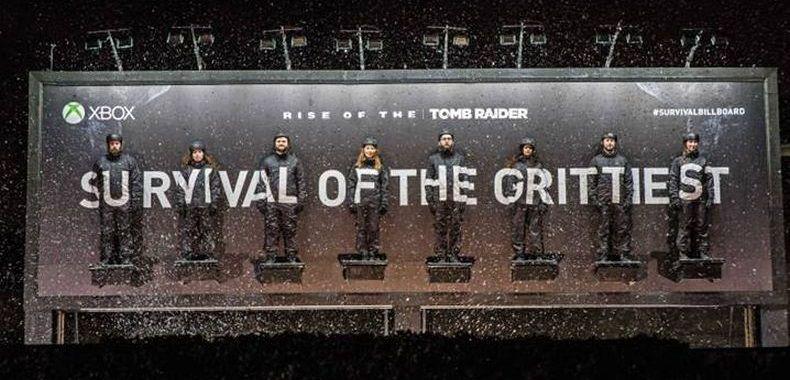 Bardzo nietypowa promocja Rise of the Tomb Raider - ośmiu śmiałków podejmuje wyzwanie Survival Billboard