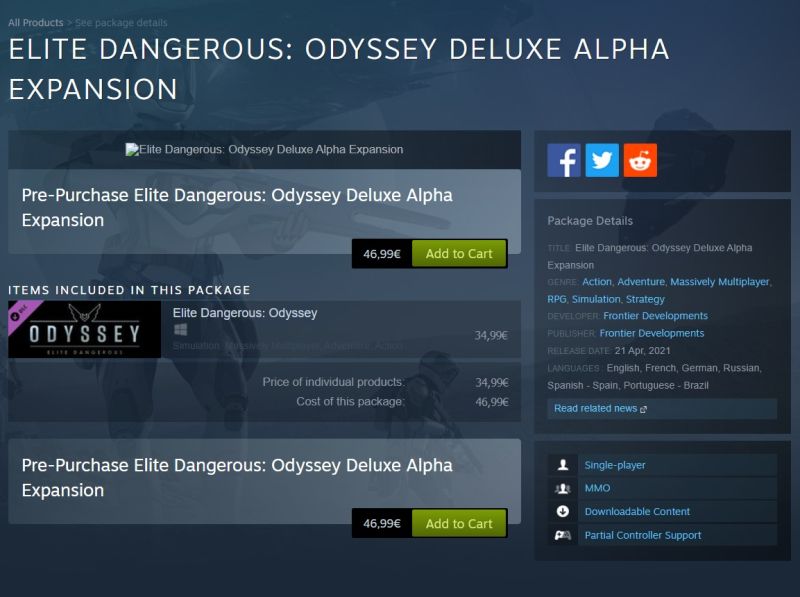 Elite Dangerous Odyssey zadebiutuje już w kwietniu? Steam mógł zdradzić datę premiery