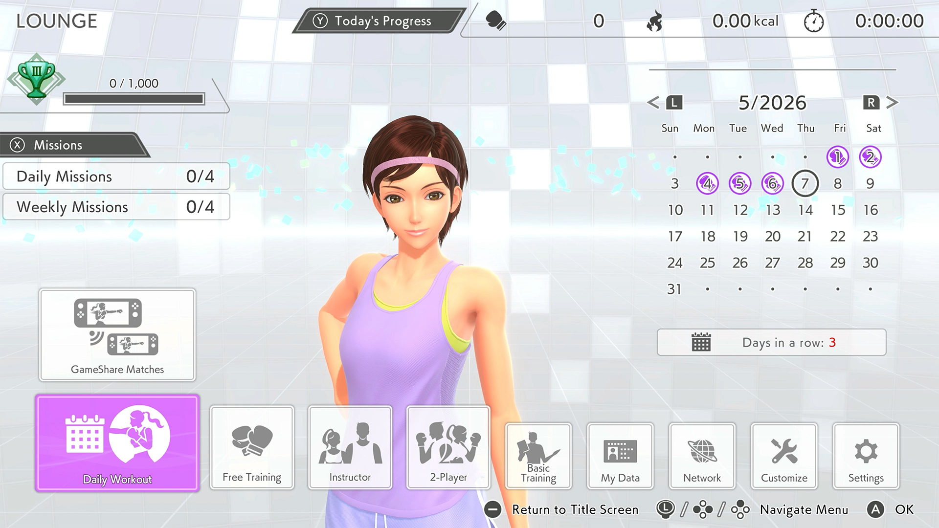 Fitness Boxing 3: Your Personal Trainer Nintendo Switch 2 Edition - recenzja gry. Menu