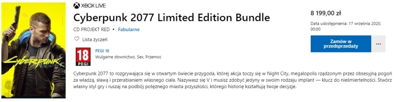 Cena Xboksa One X w wersji Cyberpunk 2077 to błąd. Microsoft komentuje [Aktualizacja #1]